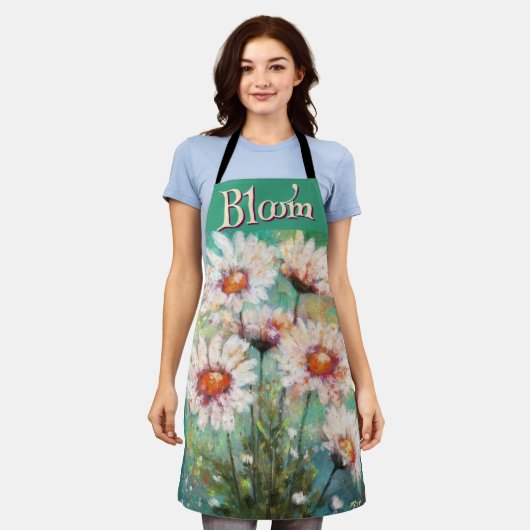 Daisies Impressionistic Floral Teal Personalized Schürze (Getragen)
