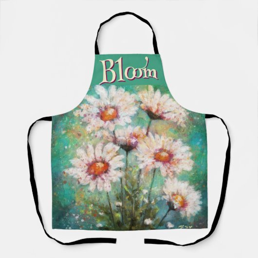 Daisies Impressionistic Floral Teal Personalized Schürze (Vorderseite)