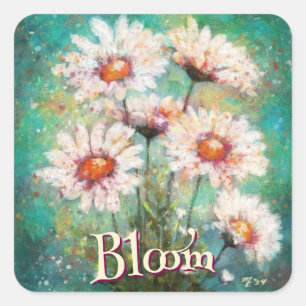 Daisies Impressionistischer Floral Türkis Personal Quadratischer Aufkleber