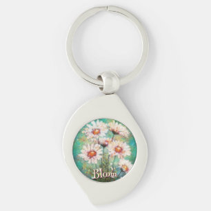 Daisies Impressionistischer Floral Türkis Personal Schlüsselanhänger
