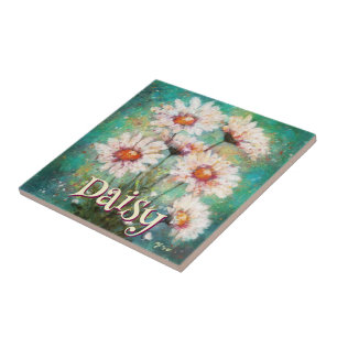 Daisies Impressionistisches Florales Türkis Person Fliese
