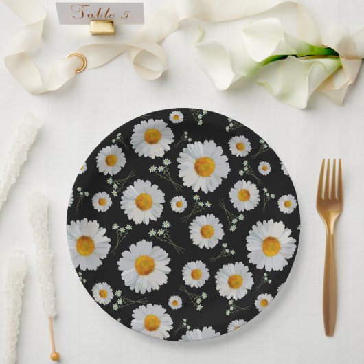 Daisies in Black Pappteller (Hochzeit)