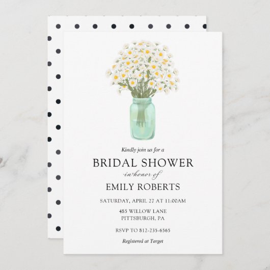 Daisies in Mason Jar Bridal Einladung zur Dusche (Vorne/Hinten)