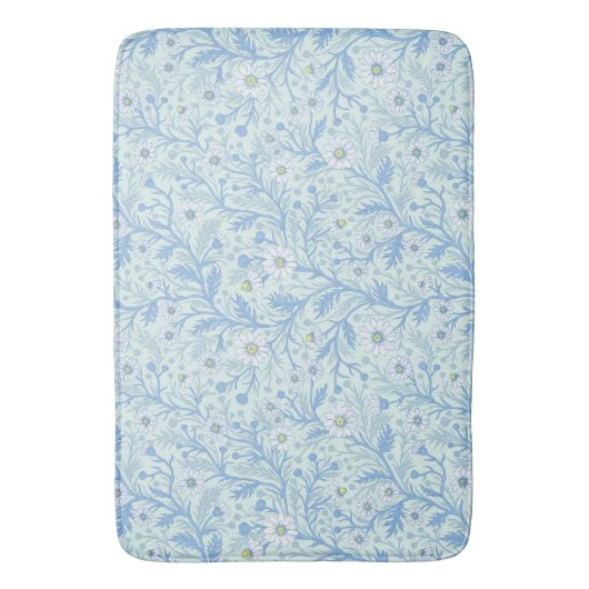 Daisies in white and blue on sea glass badematte (Vorderseite Vertikal)