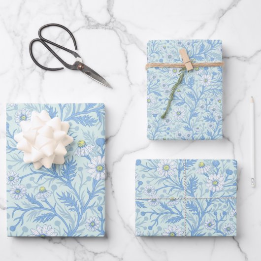 Daisies in white and blue on sea glass geschenkpapier set (Vorderseite)