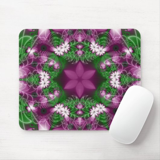 Daisies | Kunst des Lila und grünen Fraktals Mousepad (Mit Mouse)