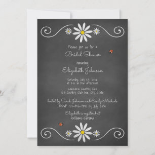Daisies Ladybugs Rustikales Chalkboard-Brautparty Einladung