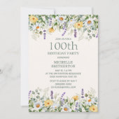 Daisies Lavender Gelbe Wildblumen 100. Geburtstag Einladung (Vorderseite)