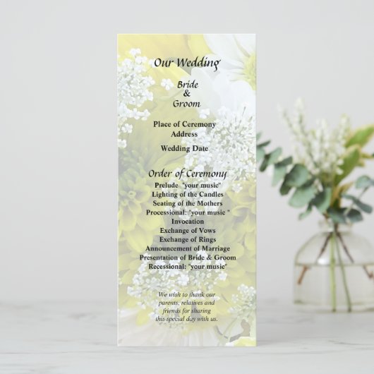 Daisies, Mama und Königin Anne's Lace Bouquet Programm (Stehend Vorderseite)