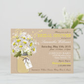 Daisies Mason Jar Burlap Rustic Brautparty Einladung (Stehend Vorderseite)