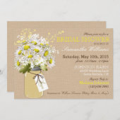 Daisies Mason Jar Burlap Rustic Brautparty Einladung (Vorne/Hinten)