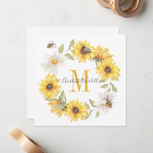 Daisies Monogram Mitteilungskarte (Vorderseite/Rückseite Beispiel)