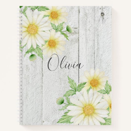 Daisies Name Rustic Wood Notizblock (Vorderseite)