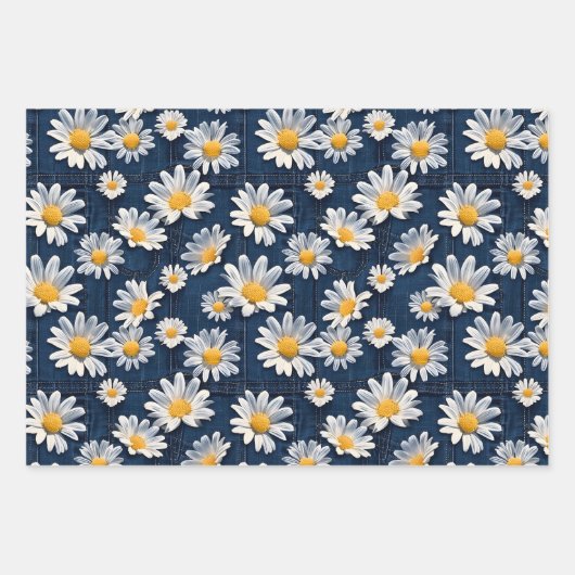 Daisies on Blue Denim Birthday Geschenkpapier Set (Vorderseite)
