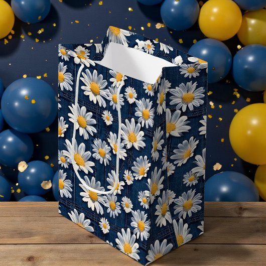Daisies on Blue Denim Birthday  Mittlere Geschenktüte