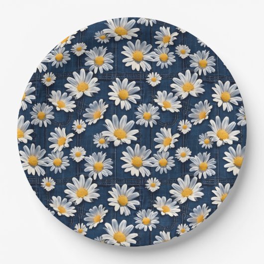Daisies on Blue Denim Birthday Pappteller (Vorderseite)
