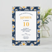 Daisies on Blue Denim Birthday Party Einladung (Stehend Vorderseite)