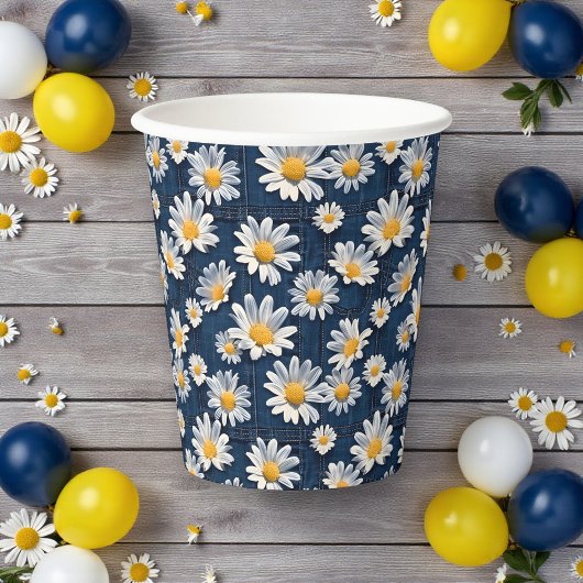Daisies on Blue Denim Birthday Party Pappbecher
