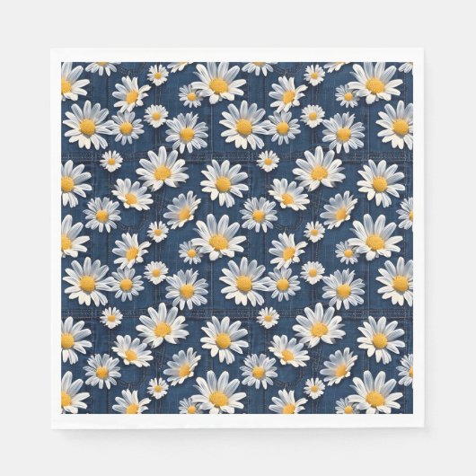 Daisies on Blue Denim Birthday Serviette (Vorderseite)
