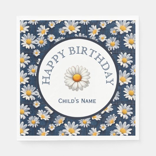 Daisies on Blue Denim Birthday  Serviette (Vorderseite)