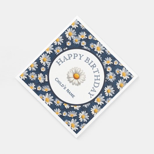 Daisies on Blue Denim Birthday  Serviette (Ecke)
