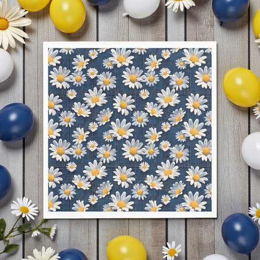 Daisies on Blue Denim Birthday Serviette