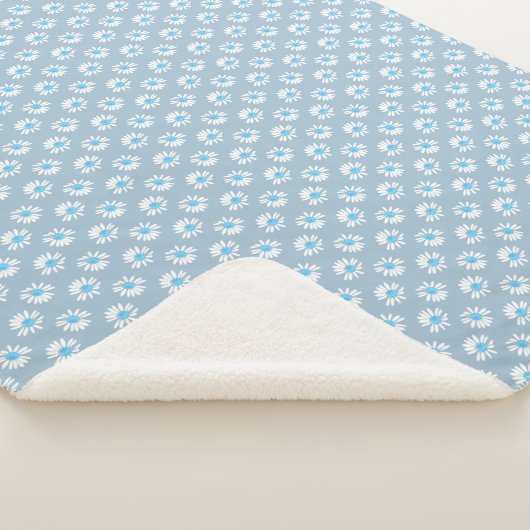 Daisies_on Blue Simple Floral Pattern Blanket Sherpadecke (3/4)