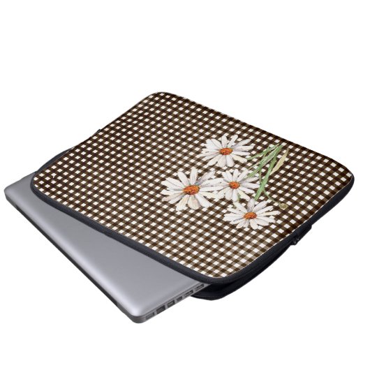 Daisies on Brown Gingham Laptopschutzhülle (Vorne Knopf)
