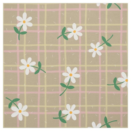 Daisies on Brown Plaid (large scale) Stoff (Muster)