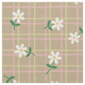 Daisies on Brown Plaid (medium scale) Stoff (Nahaufnahme)