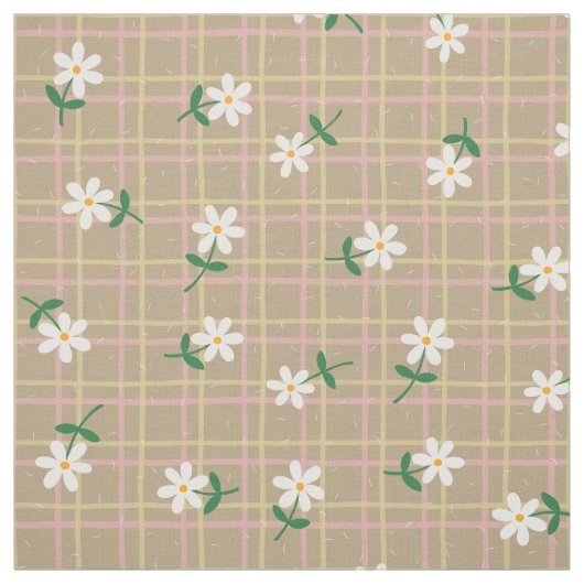 Daisies on Brown Plaid (medium scale) Stoff (Muster)
