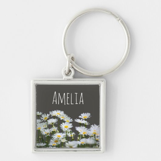 Daisies on Gray Personalized Schlüsselanhänger (Vorne)