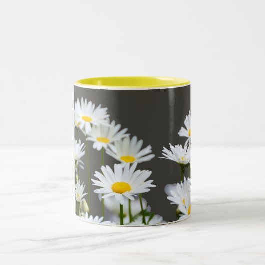 Daisies on Gray Zweifarbige Tasse (Mittel)