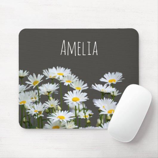 Daisies on Grey Personalised Mousepad (Mit Mouse)