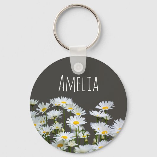 Daisies on Grey Personalised Schlüsselanhänger (Vorderseite)