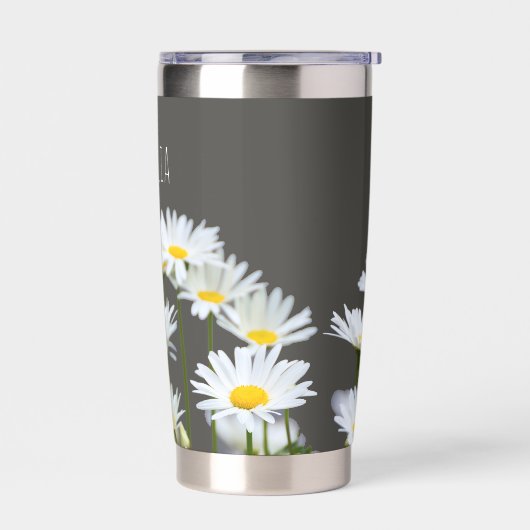 Daisies on Grey Personalised Thermobecher (Links)