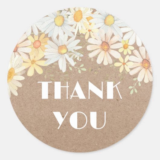 Daisies on kraft paper danke Ihnen Runder Aufkleber (Vorderseite)