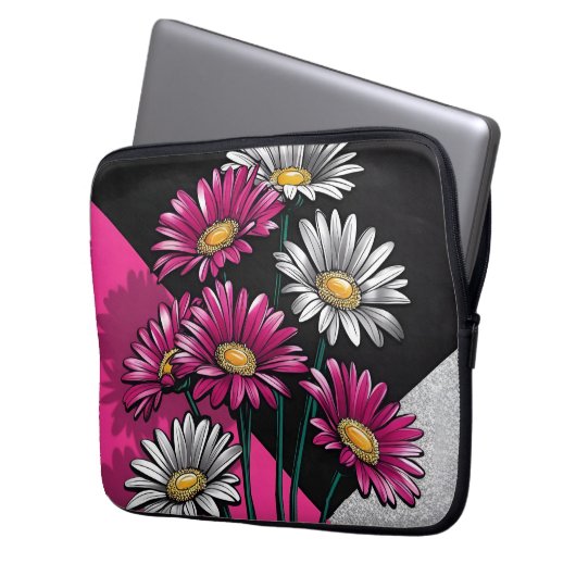 Daisies Pink and White Electronics Bag Laptopschutzhülle (Vorderseite Links)