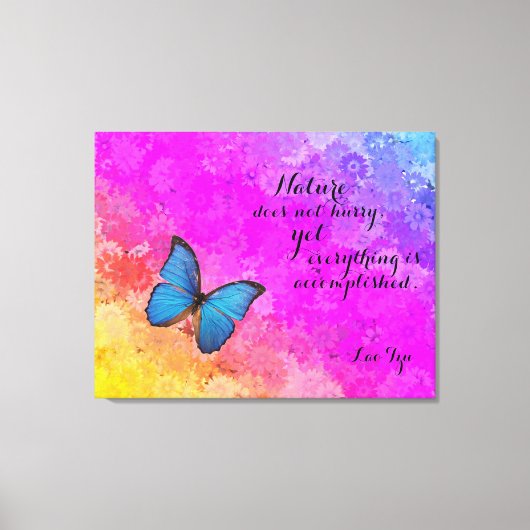 Daisies Rainbow Colors Blu Butterfly Lao Tzu Quote Leinwanddruck (Vorderseite)
