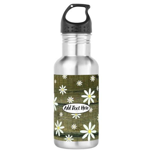 Daisies Rustic Barn Board Daisy Blume Edelstahlflasche (Vorderseite)