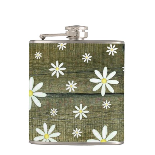 Daisies Rustic Barn Board Daisy Blume Flachmann (Vorderseite)