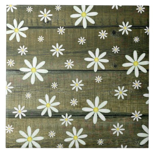 Daisies Rustic Barn Board Daisy Blume Fliese (Vorderseite)