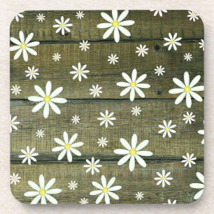 Daisies Rustic Barn Board Daisy Blume Getränkeuntersetzer