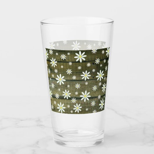 Daisies Rustic Barn Board Daisy Blume Glas (Vorderseite)