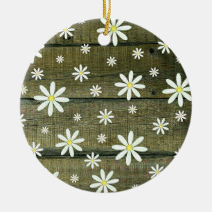 Daisies Rustic Barn Board Daisy Blume Keramik Ornament