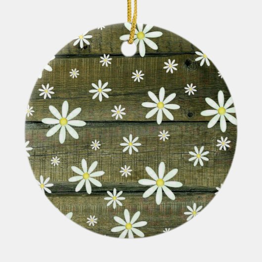 Daisies Rustic Barn Board Daisy Blume Keramik Ornament (Vorne)