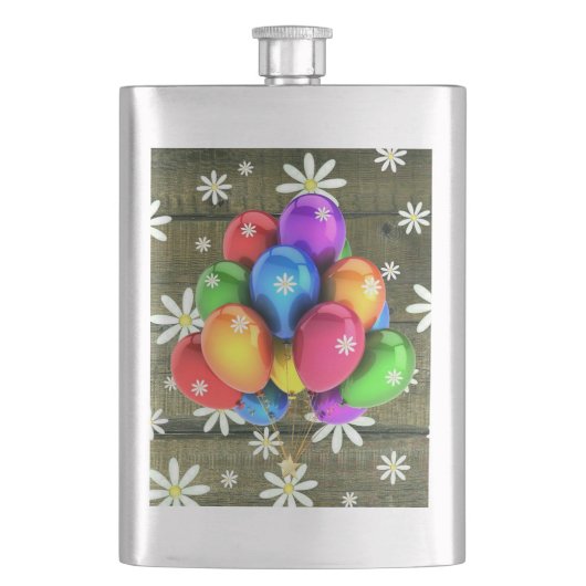 Daisies Rustic Barn Board Party Balloons Flachmann (Vorderseite)