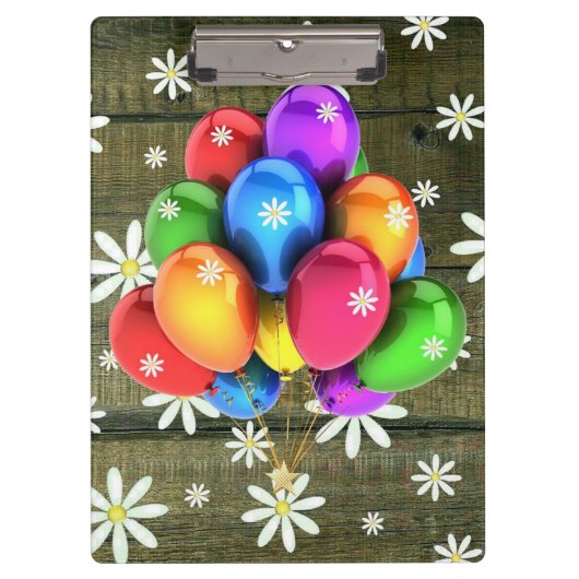 Daisies Rustic Barn Board Party Balloons Klemmbrett (Vorderseite)