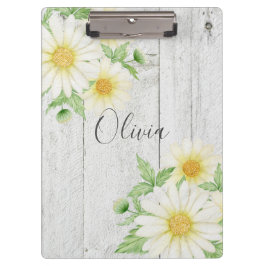Daisies Rustic Wood Personalisiert Klemmbrett