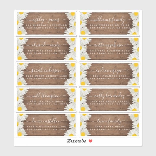 Daisies Rustic Wood Wedding Guest Address Labels (Blatt)
